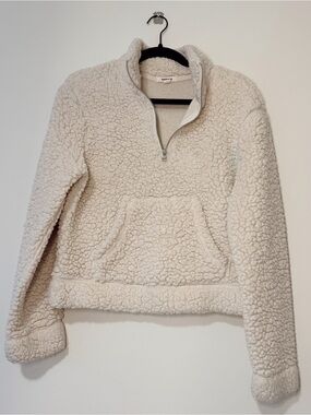 Soft & Cozy Garage Cream Colored Half-Zip Fleece w/ Front Pocket Women’s Medium